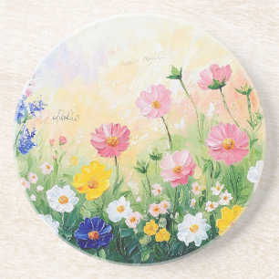 Dessous De Verre En Grès Temps d'été. Fleurs colorées. Art. Grès