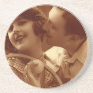 Dessous De Verre En Grès Tennis de sport vintage, amour et romance