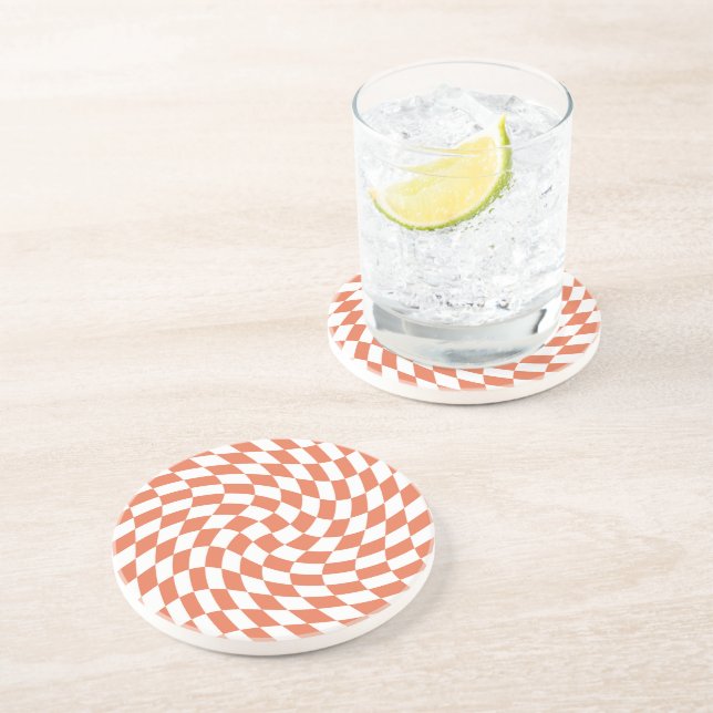 Dessous De Verre En Grès Teracotta Mariage Collection Vérifier À damiers (Côté)