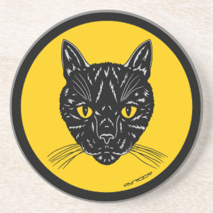 Dessous De Verre En Grès Tête de chat noir