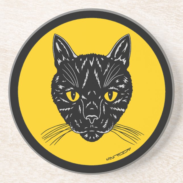Dessous De Verre En Grès Tête de chat noir (Devant)
