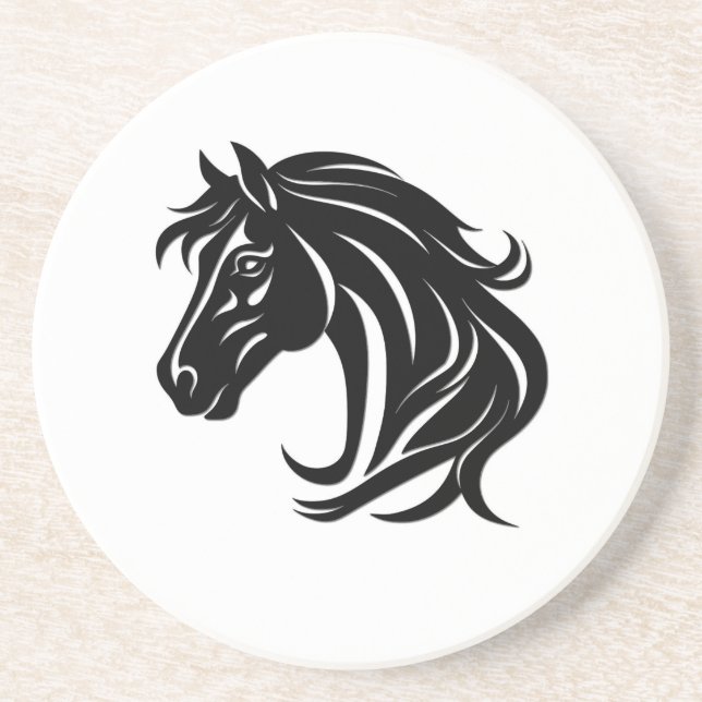 Dessous De Verre En Grès Tête de magnifique cheval noir   (Devant)