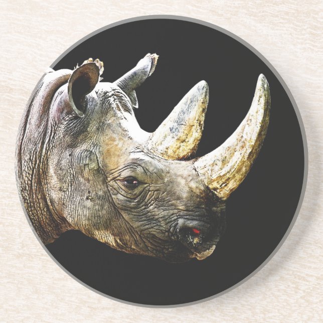 Dessous De Verre En Grès Tête de rhinocéros, arrière - plan noir (Devant)