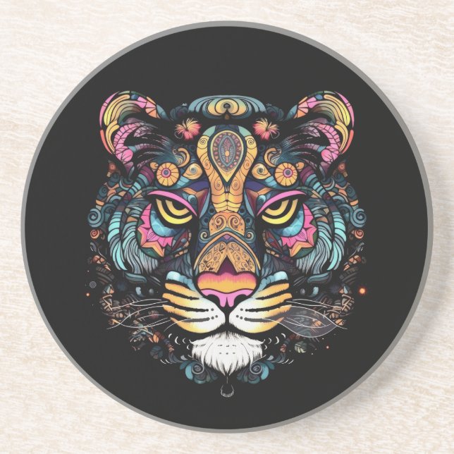 Dessous De Verre En Grès Tête de Tigre Incroyable  (Devant)