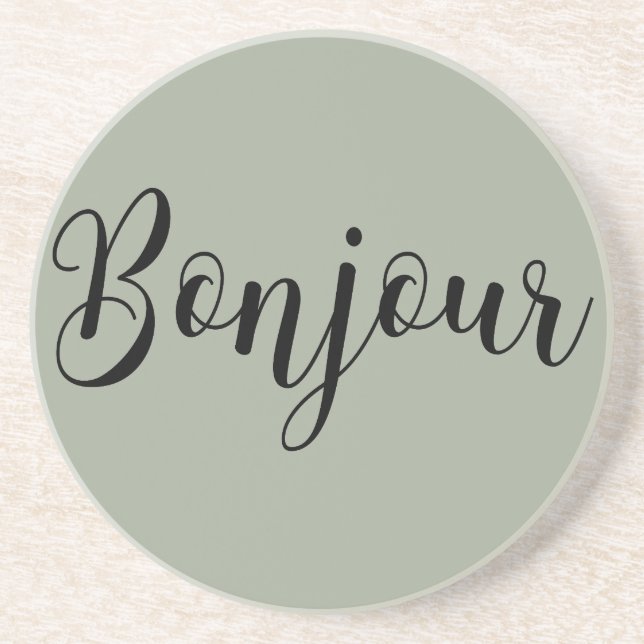 Dessous De Verre En Grès TexteNoirBonjour (Devant)