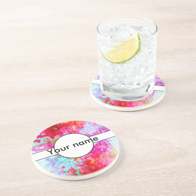 Dessous De Verre En Grès Texture rouge rose (Côté)