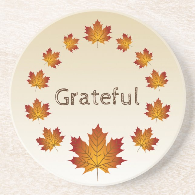 Dessous De Verre En Grès Thanksgiving Wreath Grateful Simple Feuilles d'éra (Devant)