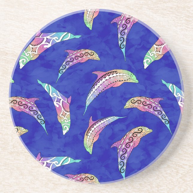 Dessous De Verre En Grès Tie Dye Animaux marins Dolphins Marlins (Devant)