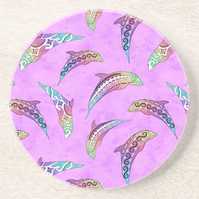 Dessous De Verre En Grès Tie Dye Animaux marins roses Dolphins Marlins (Devant)