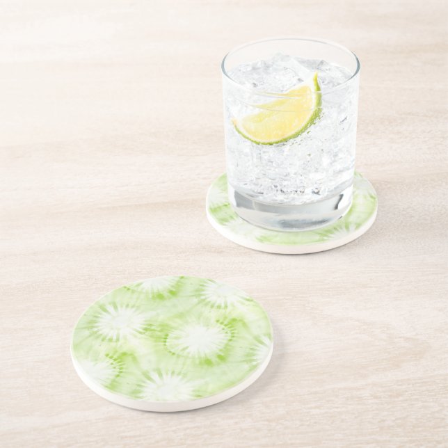 Dessous De Verre En Grès Tie-Dye Vert Menthe Citron (Côté)