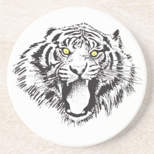 Dessous De Verre En Grès Tigre en noir avec yeux jaunes