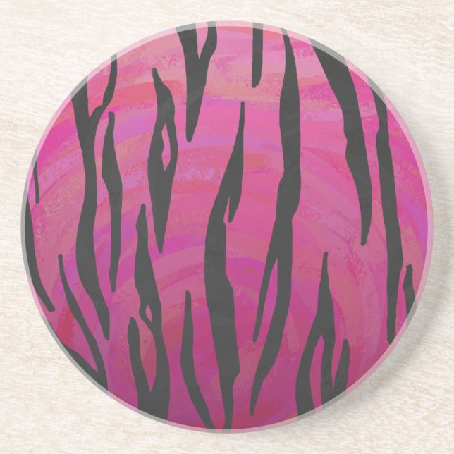 Dessous De Verre En Grès Tigre Imprimé Rose Chaud et Noir (Devant)