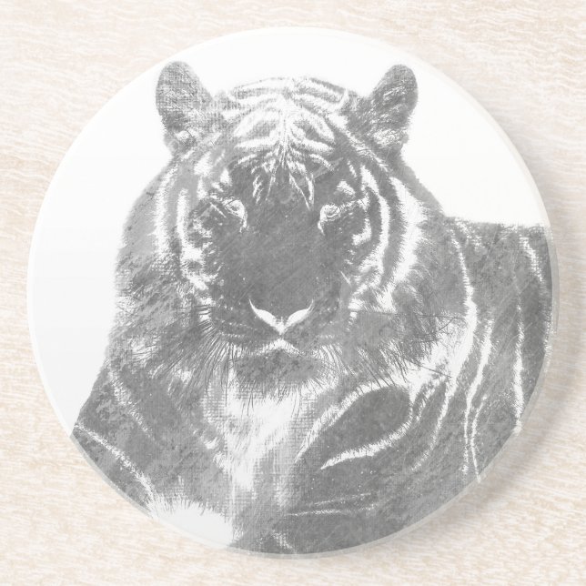 Dessous De Verre En Grès Tigre noir et blanc (Devant)