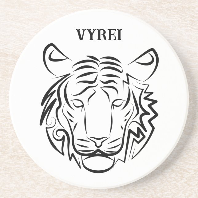 Dessous De Verre En Grès Tigre tribal noir et blanc (Devant)