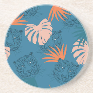 Dessous De Verre En Grès Tigres tropicaux Feuilles Bleu profond