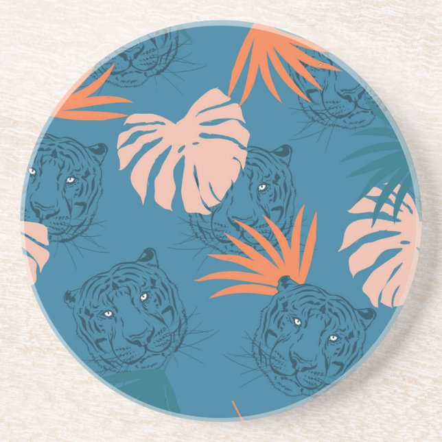 Dessous De Verre En Grès Tigres tropicaux Feuilles Bleu profond (Devant)