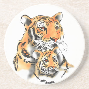 Dessous De Verre En Grès Tigress and Cub