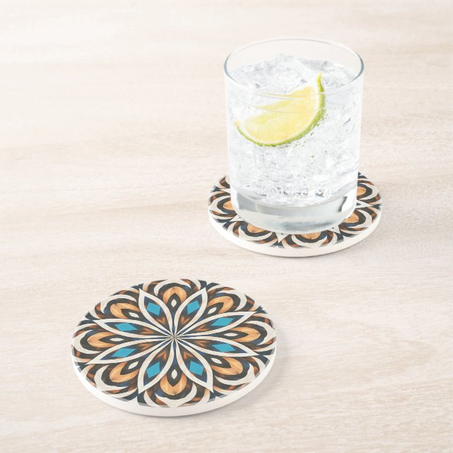 Dessous De Verre En Grès Tissage de mandala de fleurs  (Côté)