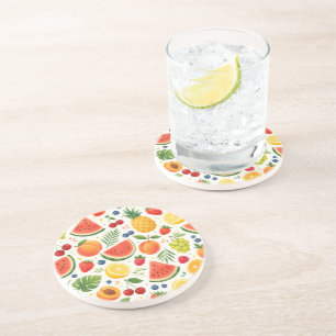 Dessous De Verre En Grès Tissu à motif de fruits d'été   Pastèque tropicale