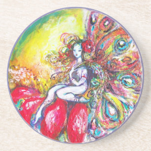 DESSOUS DE VERRE EN GRÈS TITANIA SUR LA FLEUR ROUGE