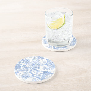 Dessous De Verre En Grès Toile de chinoiserie bleue Dragon Fleur de cerisie