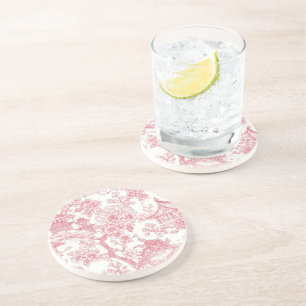 Dessous De Verre En Grès Toile de chinoiserie rose dragon fleur de cerisier