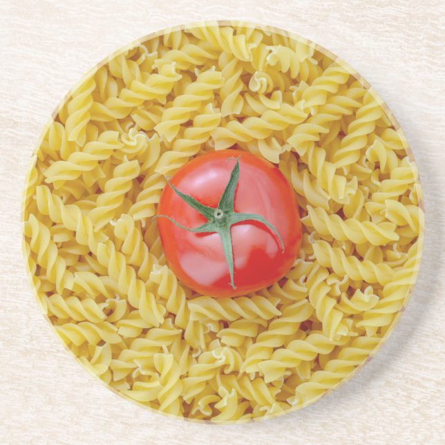 Dessous De Verre En Grès Tomate avec fusilli pâtes (Devant)