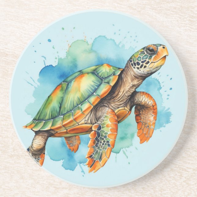 Dessous De Verre En Grès Tortue à peinture mignonne (Devant)