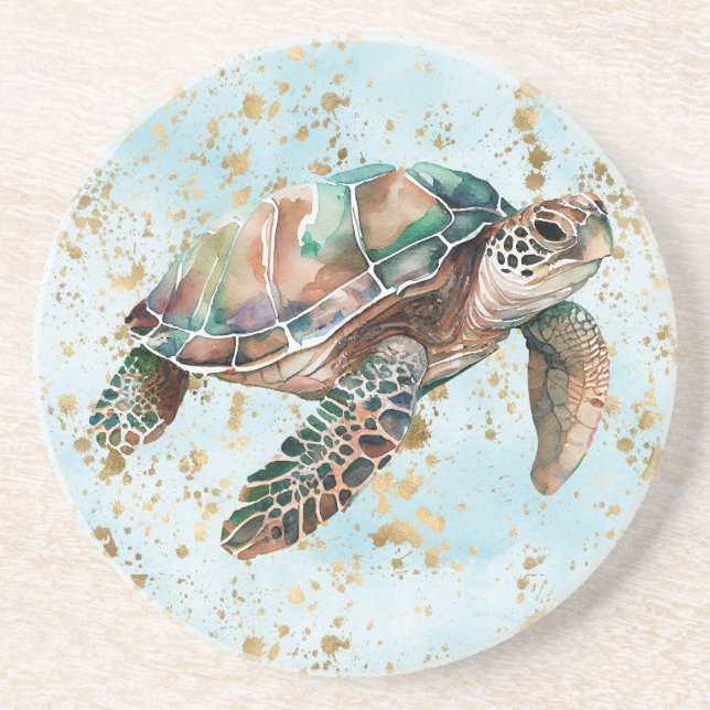 Dessous De Verre En Grès Tortue de mer Gold Dream (Devant)