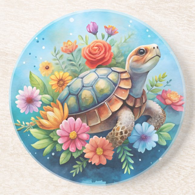 Dessous De Verre En Grès Tortue florale (Devant)