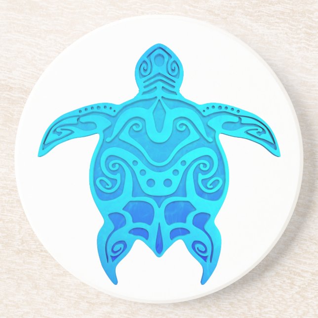 Dessous De Verre En Grès Tortue tribale bleue (Devant)