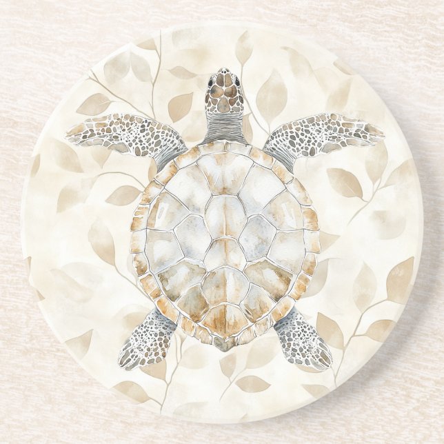 Dessous De Verre En Grès Tortues de mer océan crème feuilles plage (Devant)