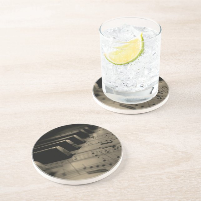 Dessous De Verre En Grès Touches de piano de musique ancienne  (Côté)