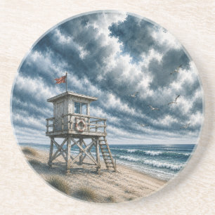 Dessous De Verre En Grès Tour de sauvetage à l'aquarelle sur la plage côtiè