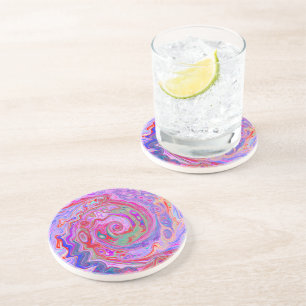 Dessous De Verre En Grès Tourbillon Abstrait Rétro Rouge, Violet et Rose