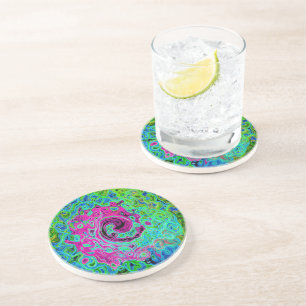 Dessous De Verre En Grès Tourbillon rétro Super rose et bleu chaud