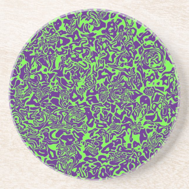 Dessous De Verre En Grès Tourbillon vert et violet (Devant)