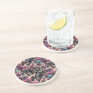 Dessous De Verre En Grès tourbillons roses bleus et gris