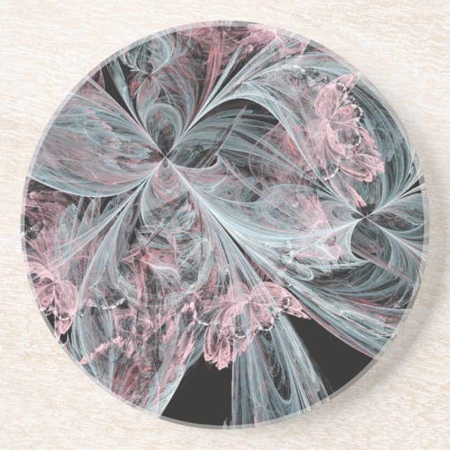 Dessous De Verre En Grès Tourbillons roses et aqua (Devant)