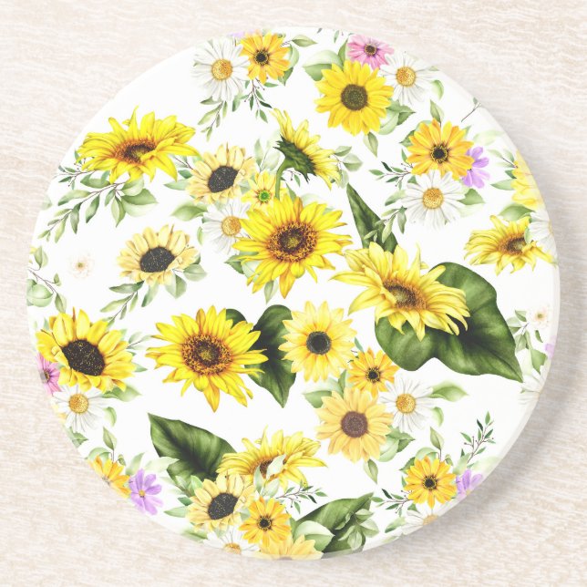 Dessous De Verre En Grès Tournesol d'aquarelle 7 (Devant)