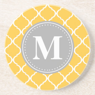 Dessous De Verre En Grès Tournesol Jaune Latis marocain Gris Monogramme