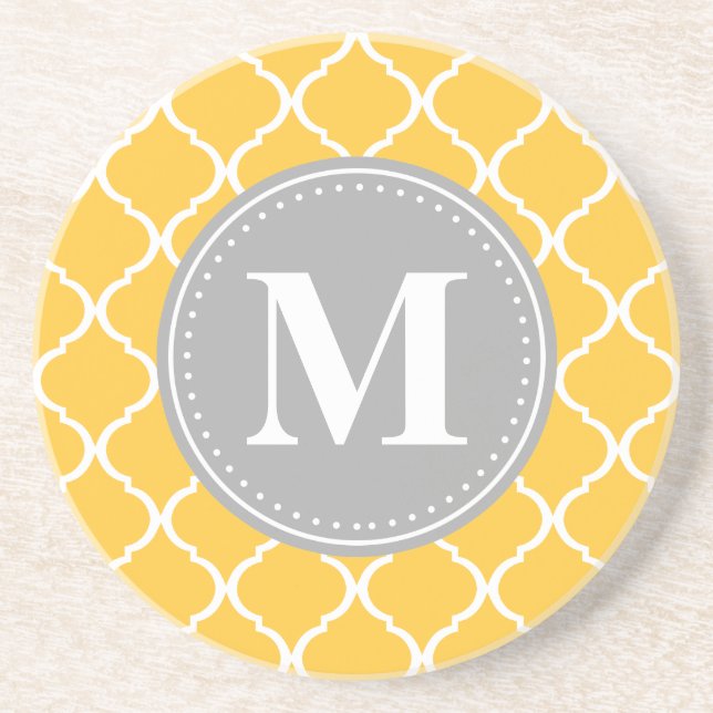 Dessous De Verre En Grès Tournesol Jaune Latis marocain Gris Monogramme (Devant)