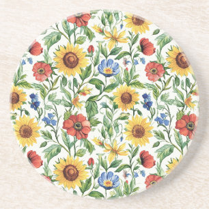 Dessous De Verre En Grès Tournesols bleus rouges jaunes floraux italiens