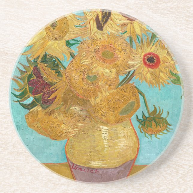 Dessous De Verre En Grès Tournesols, Peinture de nature morte post-impressi (Devant)