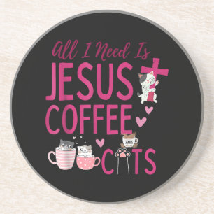 Dessous De Verre En Grès Tout ce dont j'ai besoin, c'est Jésus, Café et Cha