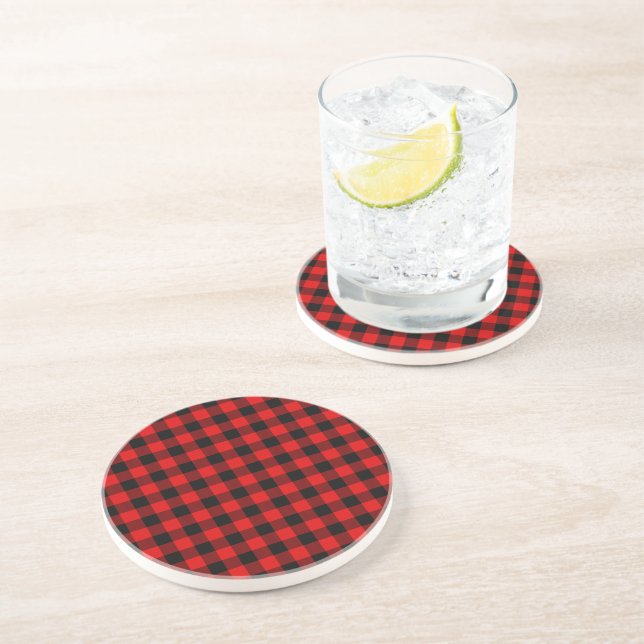 Dessous De Verre En Grès Traditional Red Black Buffalo Check Plaid Pattern (Côté)