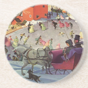Dessous De Verre En Grès Traîneau de Noël vintage, Amour et Romance