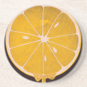Dessous De Verre En Grès tranche de citron jaune vif