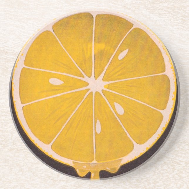 Dessous De Verre En Grès tranche de citron jaune vif (Devant)