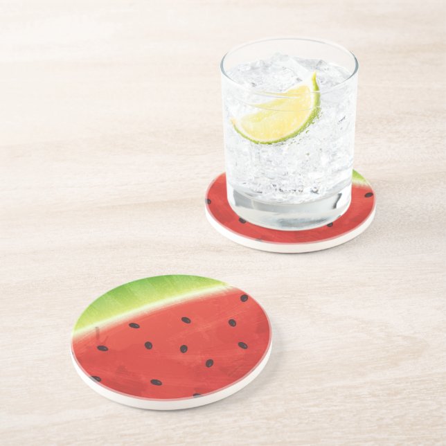 Dessous De Verre En Grès Tranche de pastèque géante à l'aquarelle mignonne  (Côté)